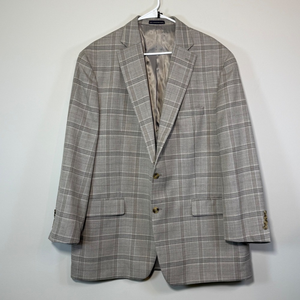 Hart Schaffner Marx Sport Coat Mens 48R Grey Glen Plaid Wool Blazer 48R Classic